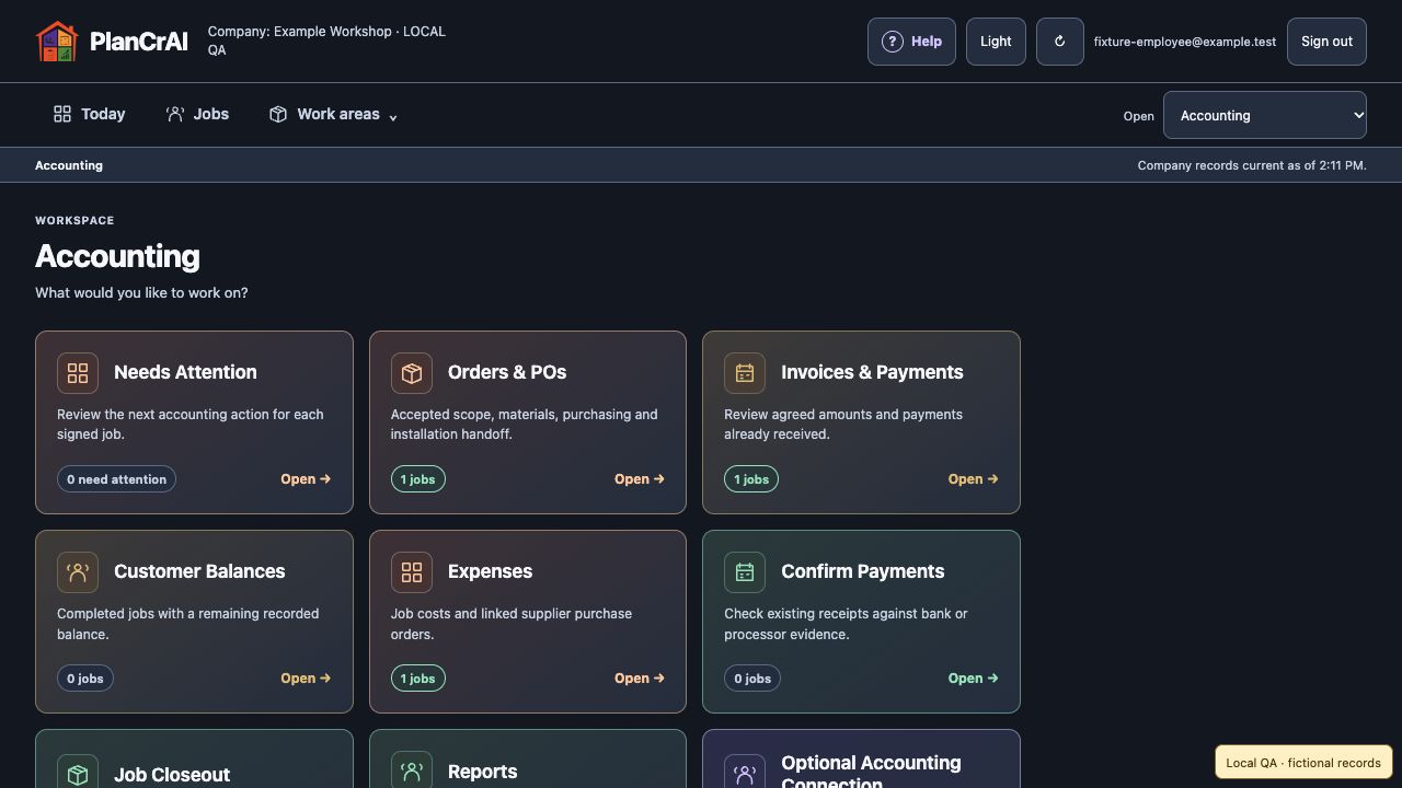 Actual Accounting dashboard with sample data