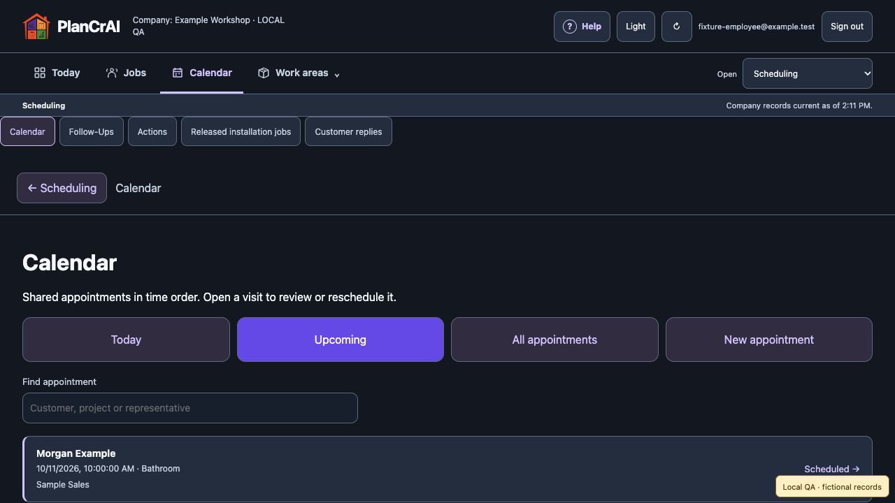 Actual Appointment Setter dashboard with sample data